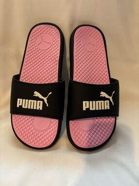 Puma Black Slides with Pink Footbeds